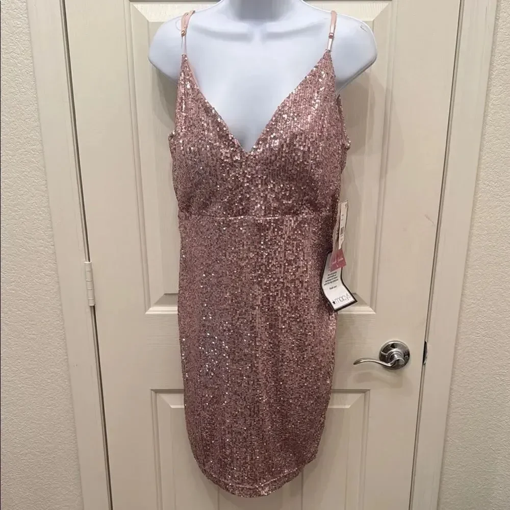 Emerald Sundae Pink Sequins Mini Cocktail Dress Padded Bra Adjustable Strap XXL
